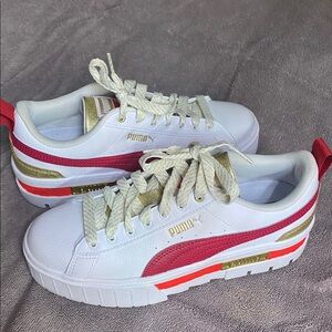 Puma Mayze Glitz shoes Red and Gold Accents